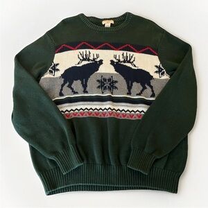 Dockers Holiday Christmas Sweater Men’s Med Green 100% Cotton Elk Reindeer